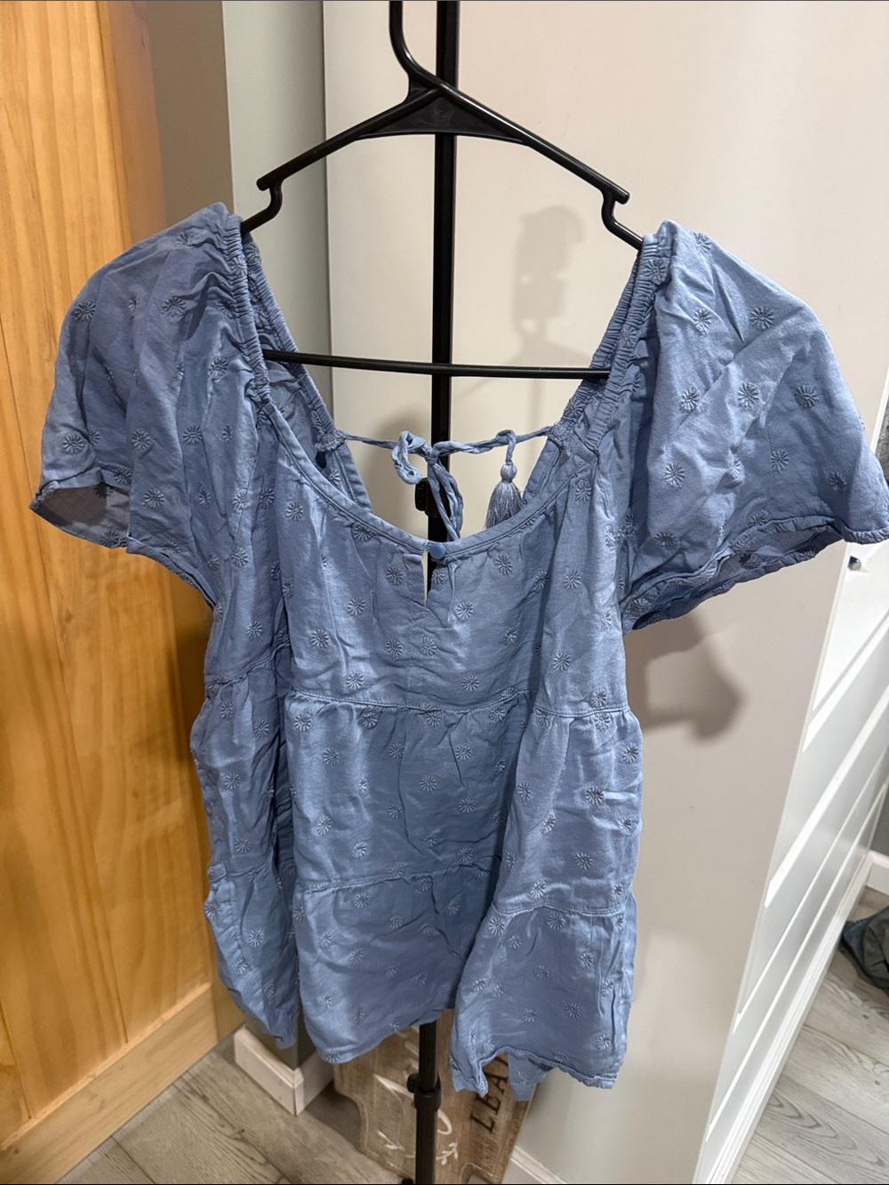 Old Navy Light Blue Embroidered Peasant Blouse